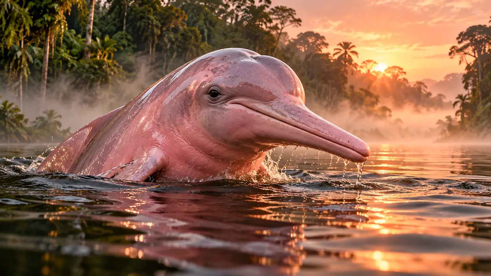 Boto-cor-de-rosa is a Portuguese descriptive name meaning “pink river dolphin.”