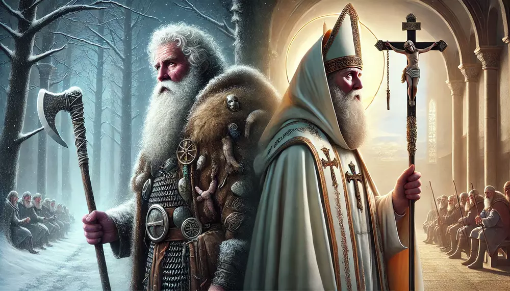 Saint Nicholas, who traces some origins to winter deities like Odin