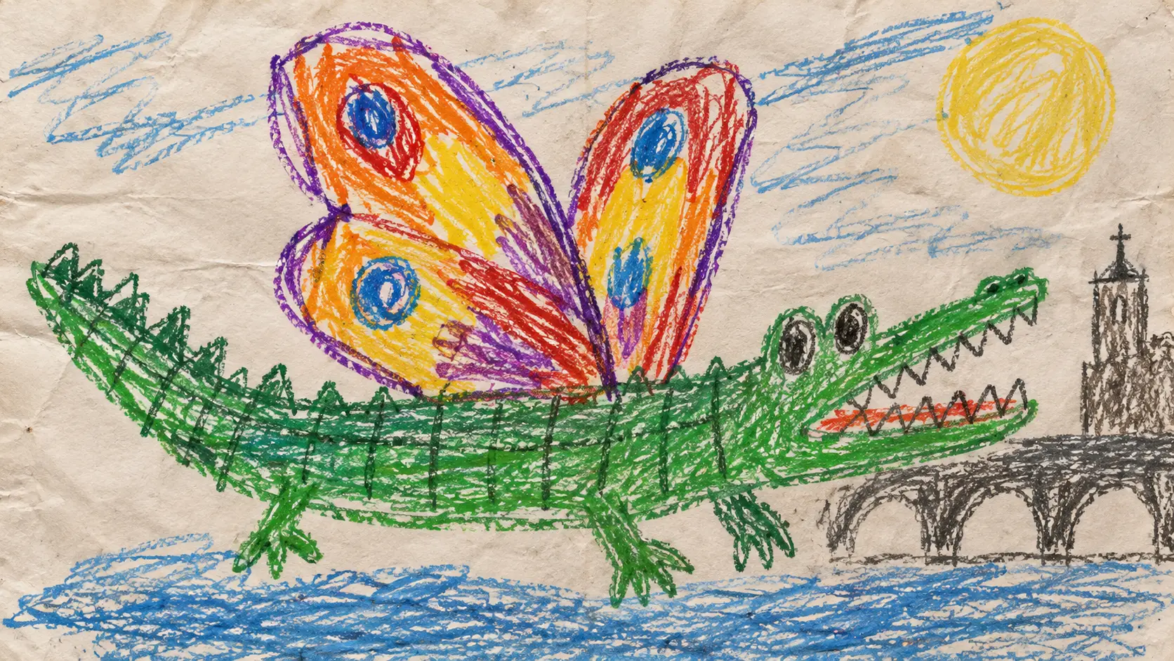 The Cocollona's defining appearance combines a crocodile with a butterfly. Her body carries reptilian scales and resembles a crocodile, while two beautiful butterfly wings rise from her back