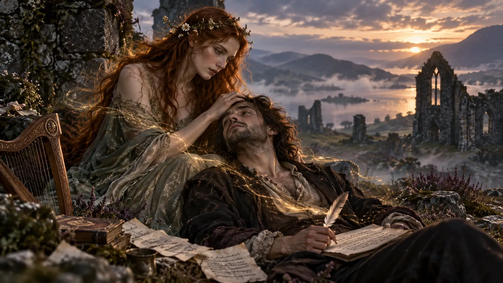 The Leanan Sidhe inspires a mortal poet and musician while drawing away his strength, capturing the tradition’s central tension between supernatural creativity, intimate attachment, and decline.