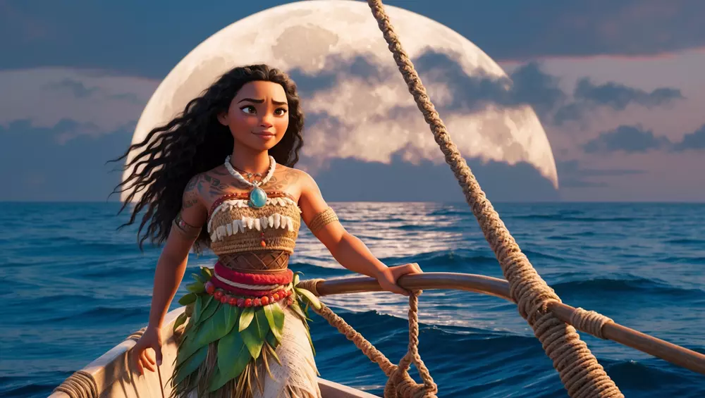 Moana follows the stars and moon to navigate the ocean