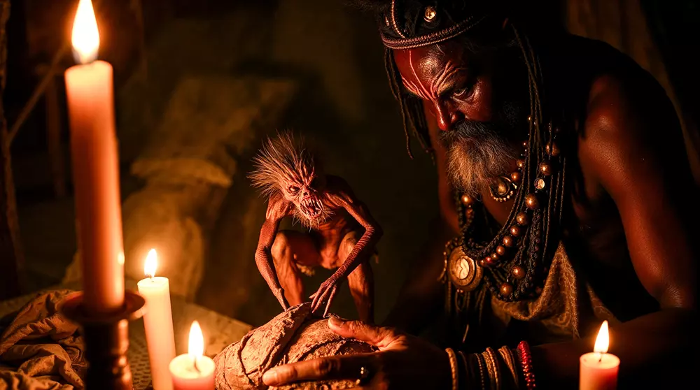 The Shamen performs a dark ritual, creating a Tikoloshe from a corpse