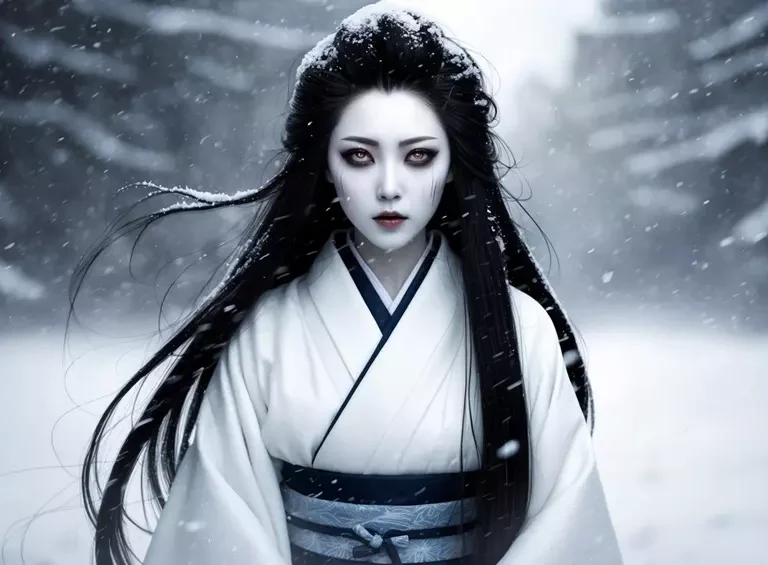 Yuki-onna - a pale figure in the snow, her skin like moonlight, her breath as cold as the frost