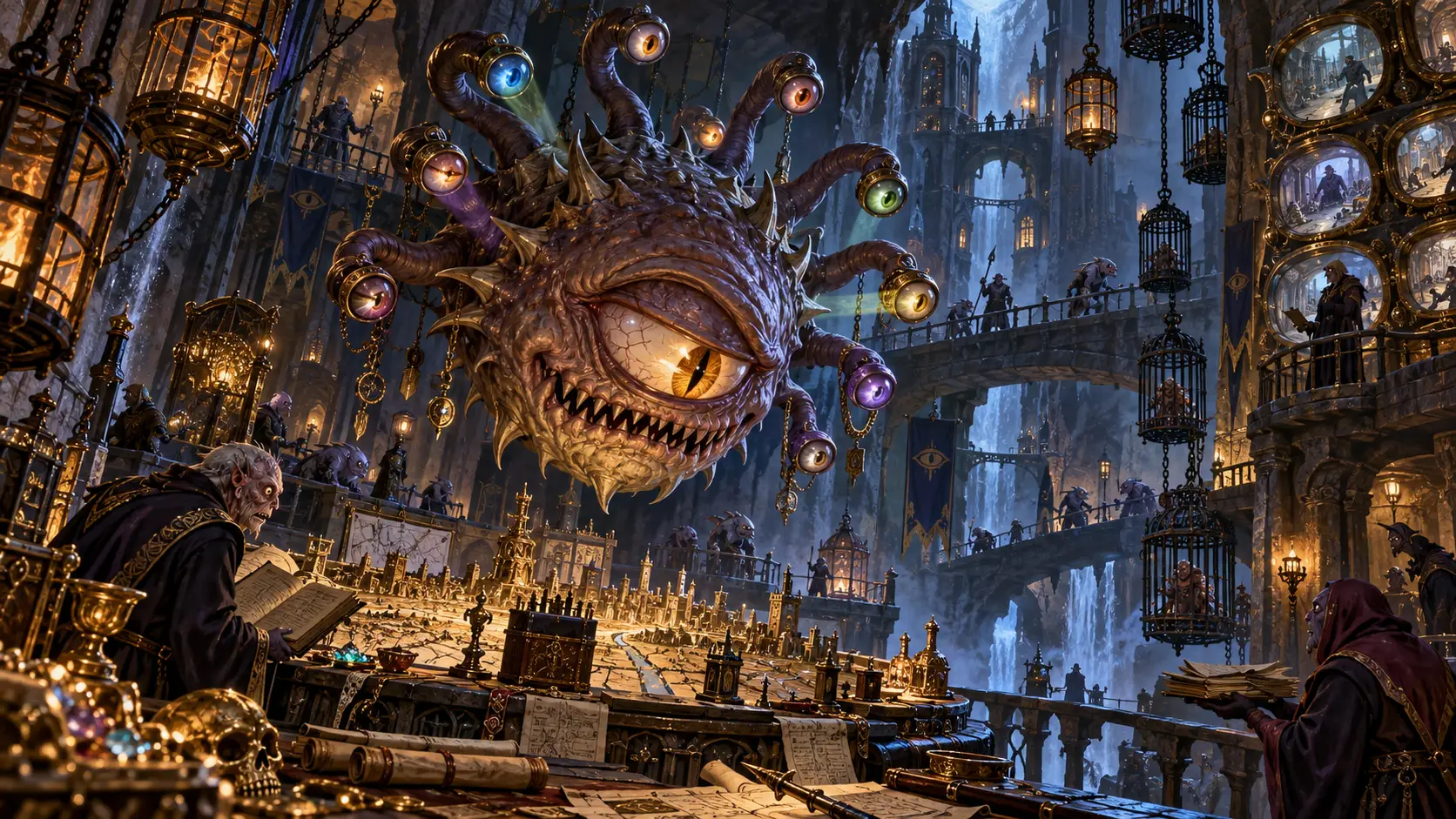 Xanathar demonstrates how a beholder can turn paranoia and self-importance into organized power, ruling through spies, servants, surveillance, intimidation, and carefully controlled networks beneath Waterdeep.