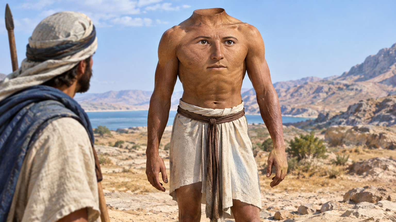 A single humanlike figure is shown, facial features centered on its torso.