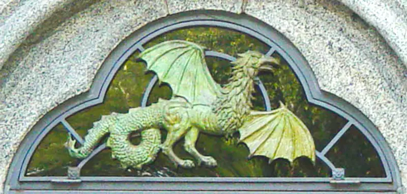 A cockatrice overdoor at Belvedere Castle (1869) in New York's Central Park.