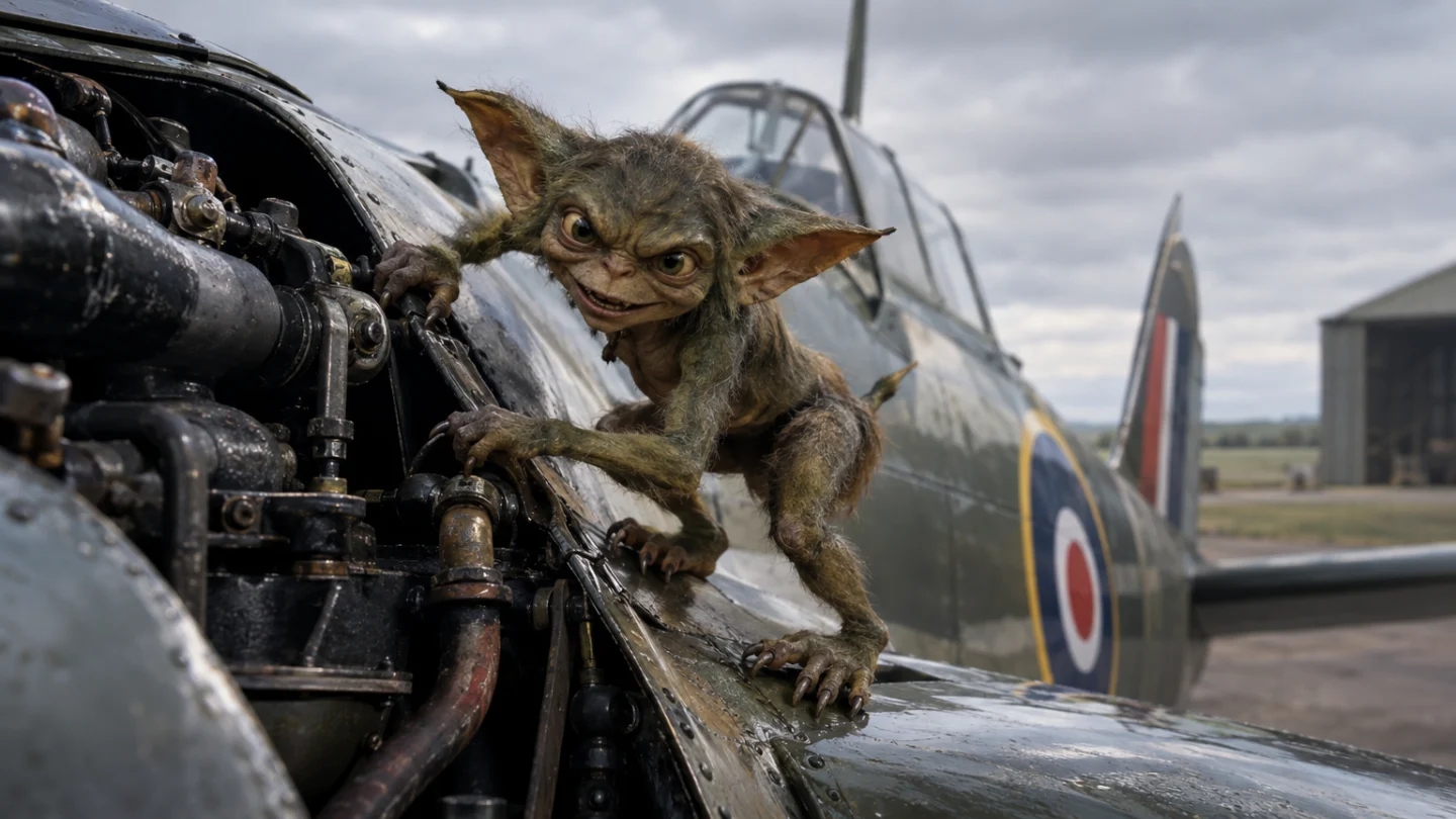 A Gremlin may be pictured as a small, imp-like humanoid, though no single face or body shape defines the elusive creature.