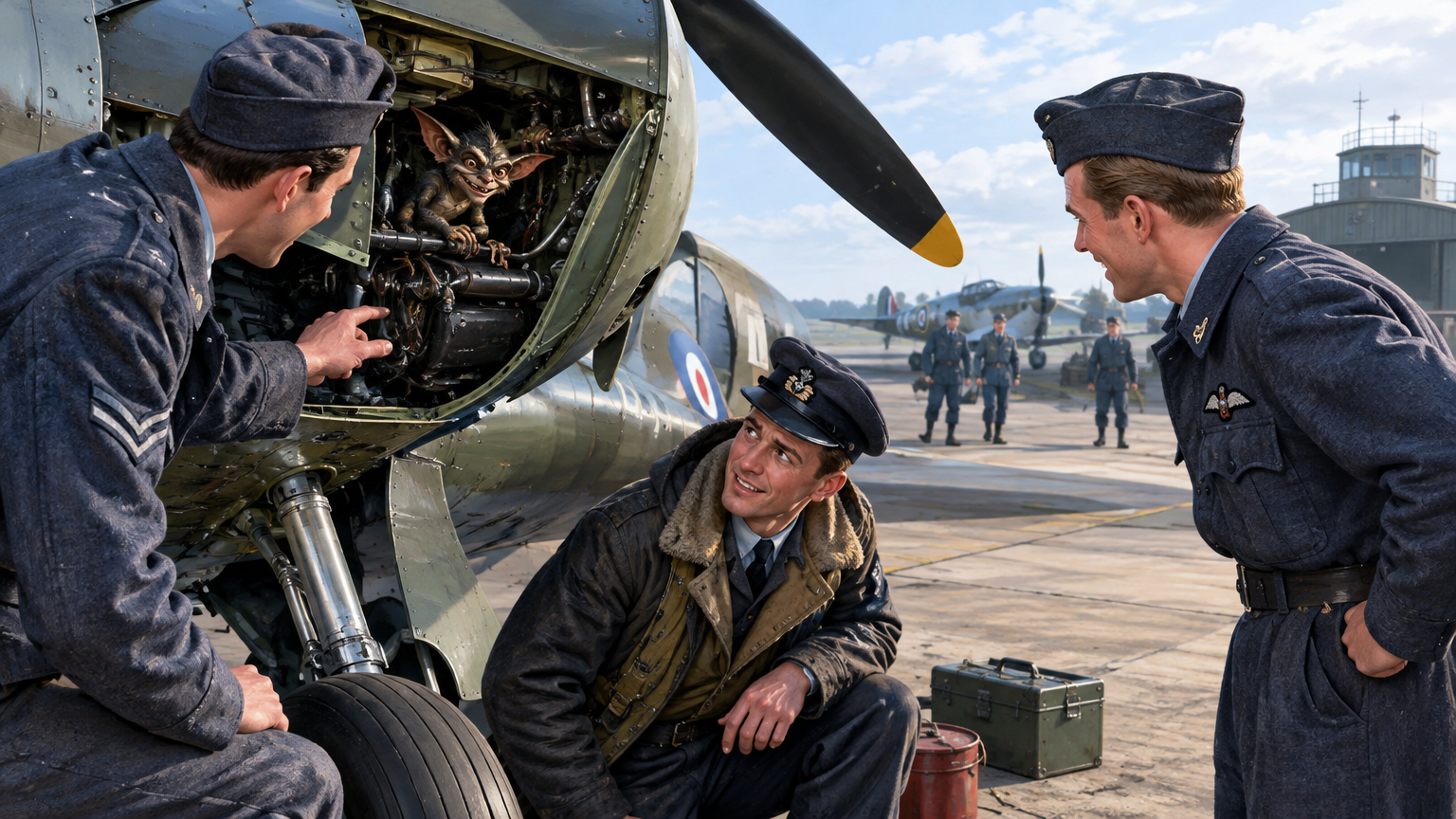 Aircrew gather beside an aircraft in a work setting.