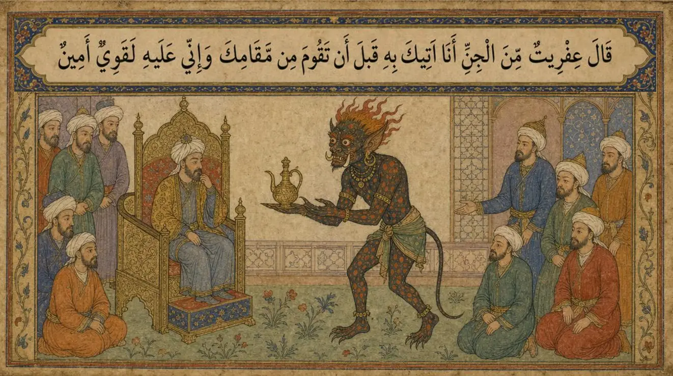 Ifrit Before the Court in Medieval Islamic Manuscript Style