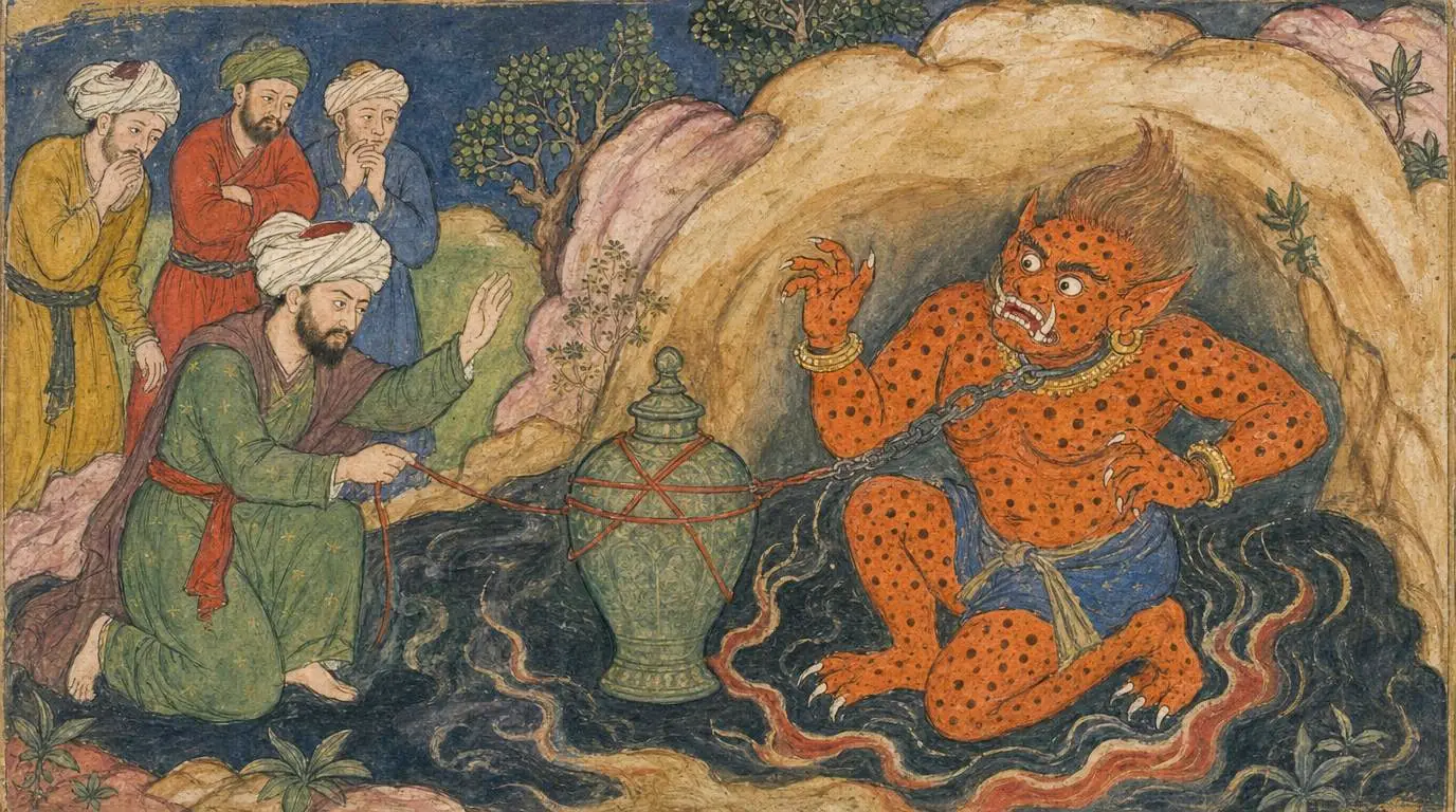 the ifrit as a dangerous presence attached to a place, such as a ruin, tomb, or hidden cache