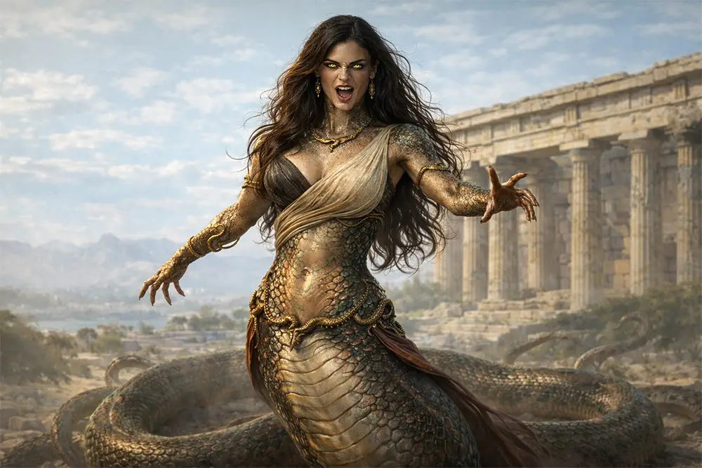 Modern fantasy often standardizes Lamia as a snake-bodied female creature