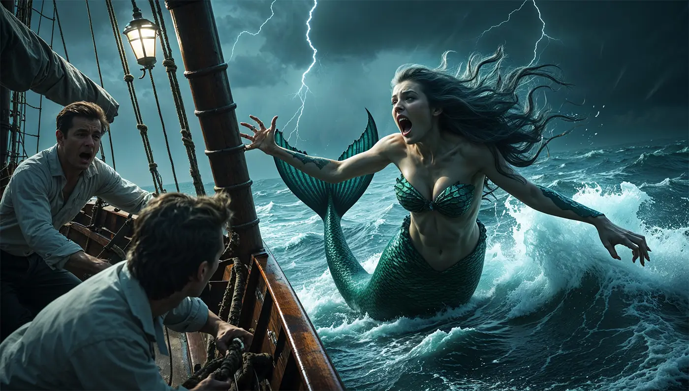 Mermaids often lure sailors with song or beauty. Once enchanted, men lose control