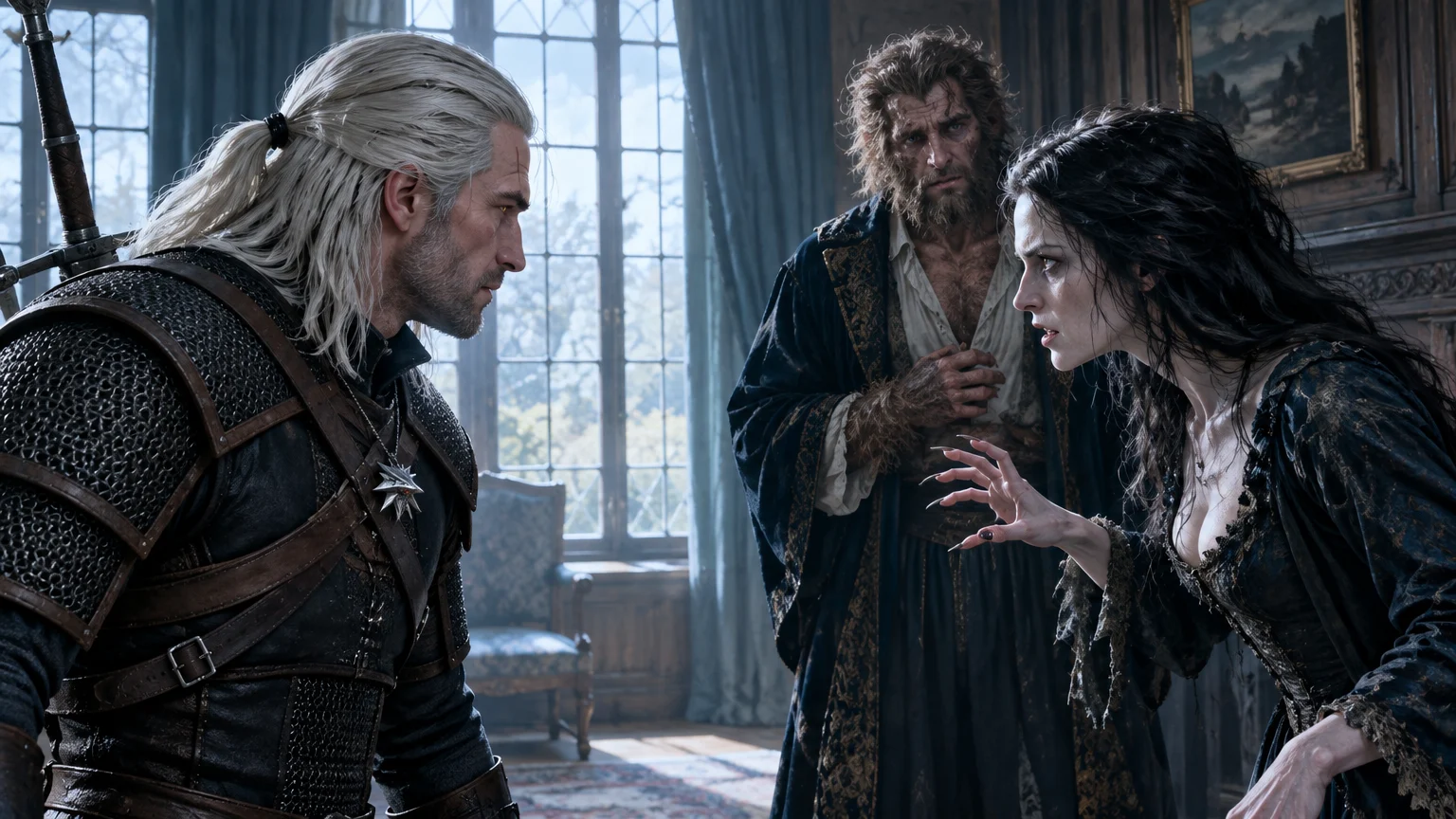 Geralt confronts Vereena in Nivellen’s mansion, where affection and predation coexist and the curse’s undoing demands a terrible choice.