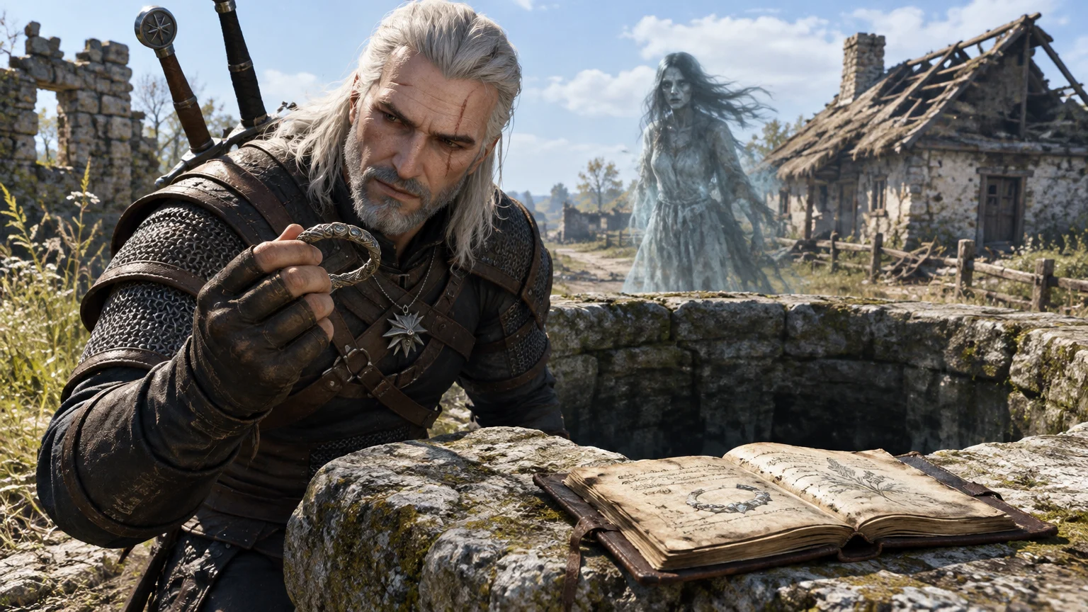 At White Orchard’s abandoned well, Geralt examines a recovered bracelet, turning a monster contract into an investigation of a woman’s death.