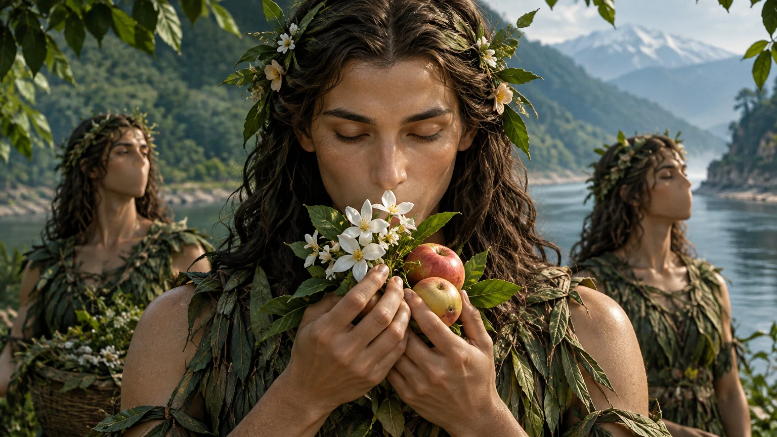 A legendary Astomus prepares fragrant provisions for travel near the fabulous source of the Ganges, as described in Pliny’s Natural History.
