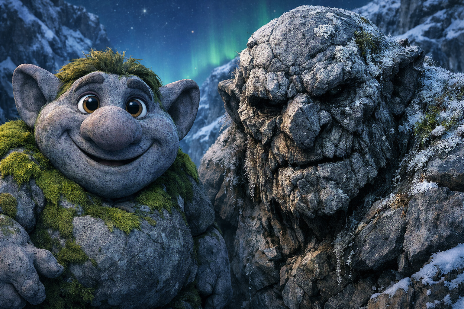 Rock Troll - Disney's frozen version (left) vs the Folklore (right)