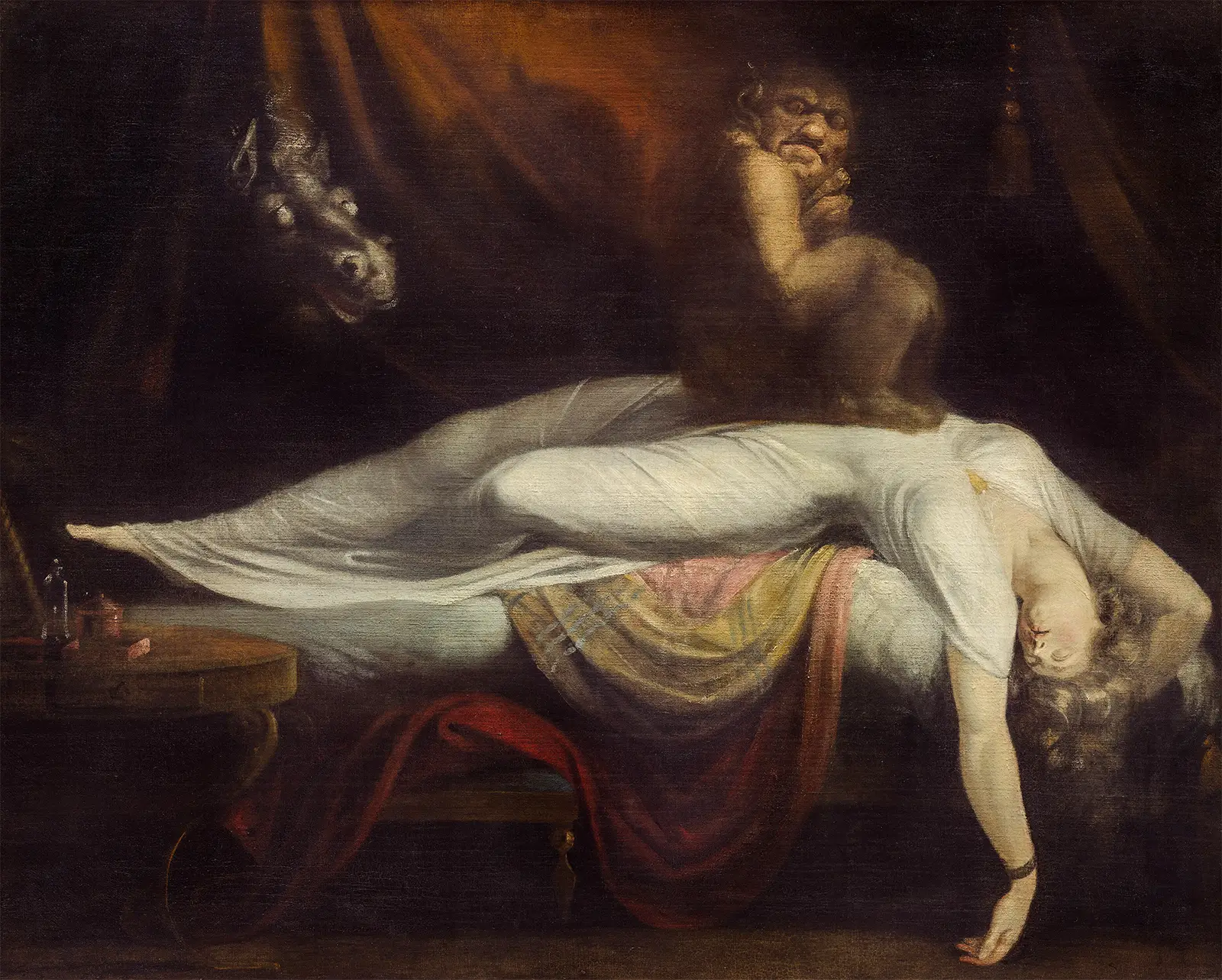 Nachtmahr (Night-mare), by Johann Heinrich Füssli (1802). an alp sitting on the sleeper's chest