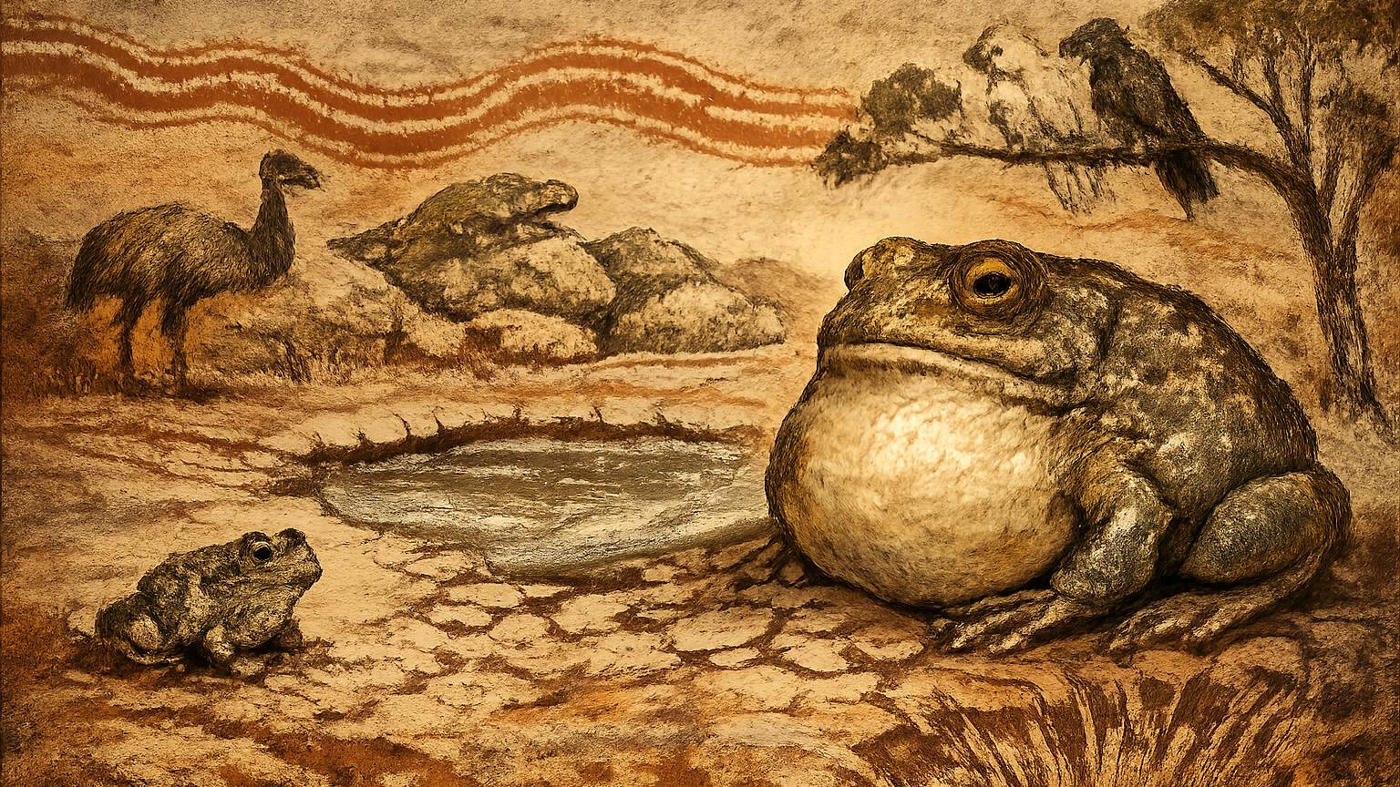 Tiddalik’s best-supported physical identity is a frog. In the Gunnai Kurnai telling presented at Bunjilaka, the character is specifically small, mischievous, and thirsty